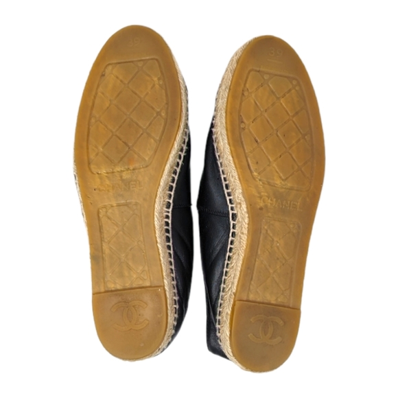 CHANEL espadrille flats loafers interlocking CC logo black leather 39 - Picture 8 of 11